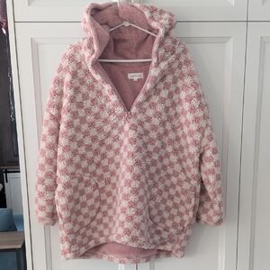 Cozy Pink Checkered Sherpa Hoodie